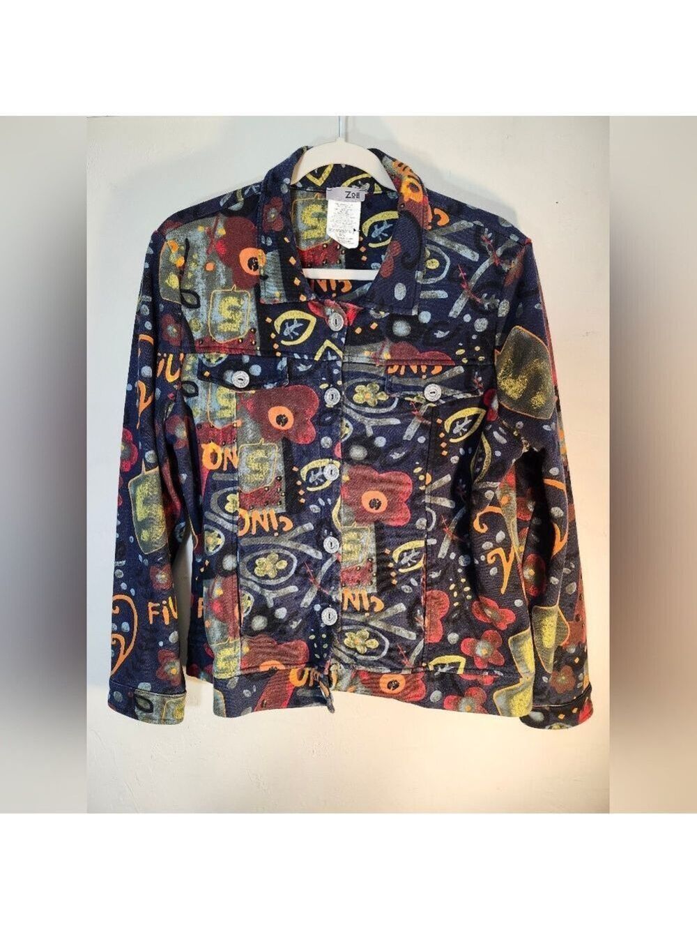 Zoe Colorful Graphic Jacket Sz Lg